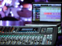 Digital mixer in a recording Studio , with a computer for recording music. The concept of creativity and show business. 